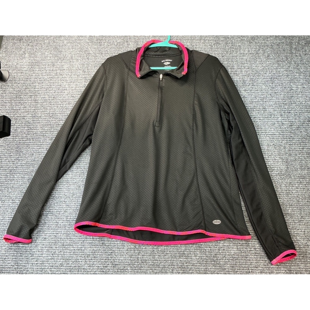 Reel Legends Quarter Zip Pullover Athletic Top Womens Large Black Pink PreLoved